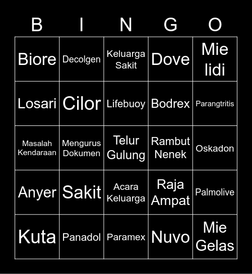 Blanca Besar Bingo Card