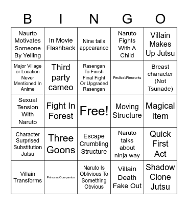Naruto Movie Bingo Card