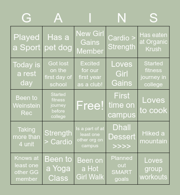 GIRL GAINS UR MEETING #1 Bingo Card