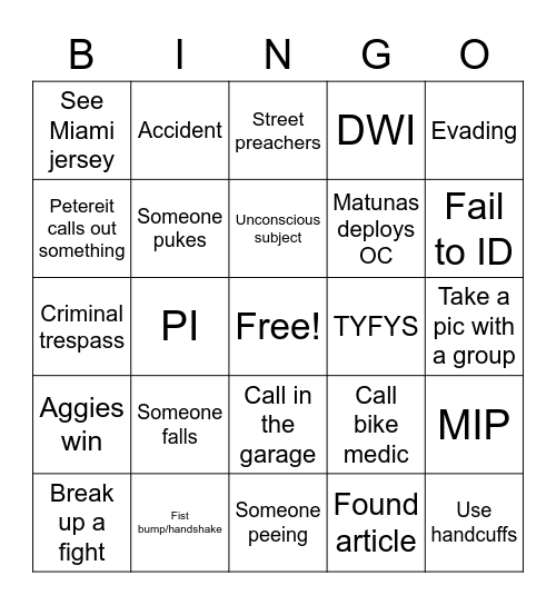 NG Bingo Card