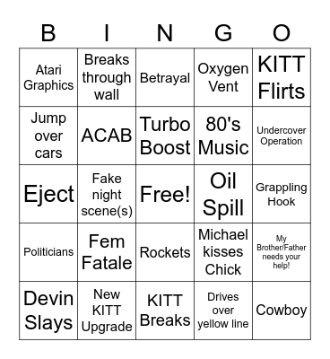 Knight Rider Bingo Card