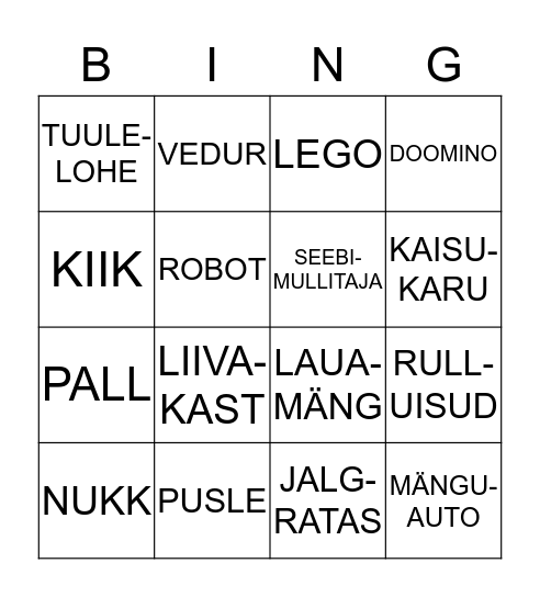 MÄNGUASJAD Bingo Card