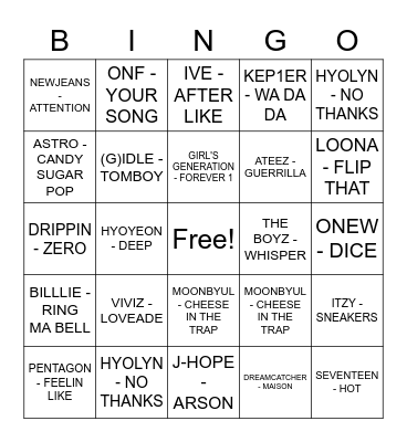 Guess the K-POP Song Bingo! Bingo Card