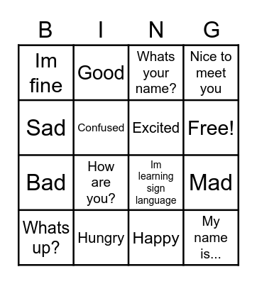 American Sign Language Bingo! Bingo Card
