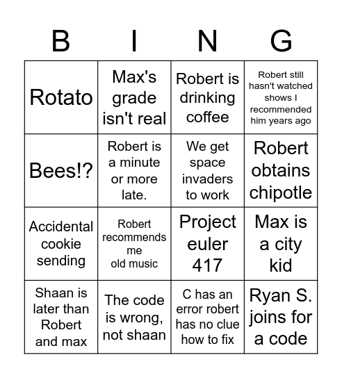 Coding Bingo Card