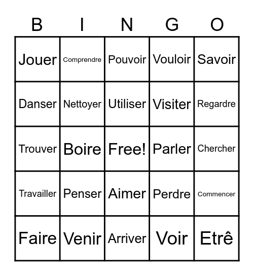 Des verbes de français Bingo Card