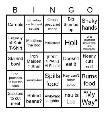 Kays Cooking Bingo Card