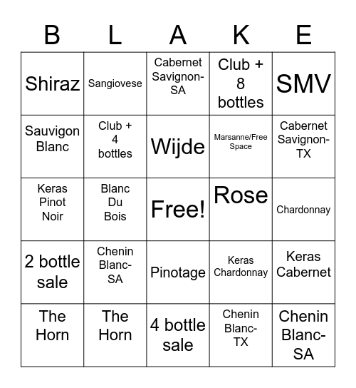 Blakes Bingo Card
