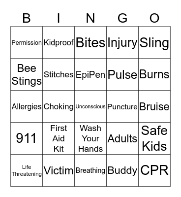 FIRST AID BINGO Card
