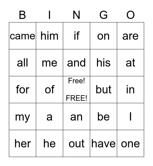 -Words-1st Bingo Card