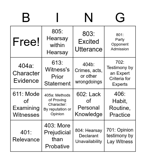 ROE Bingo Card