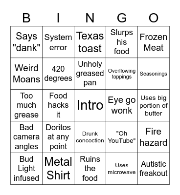 KingCobra Cooking BINGO Card