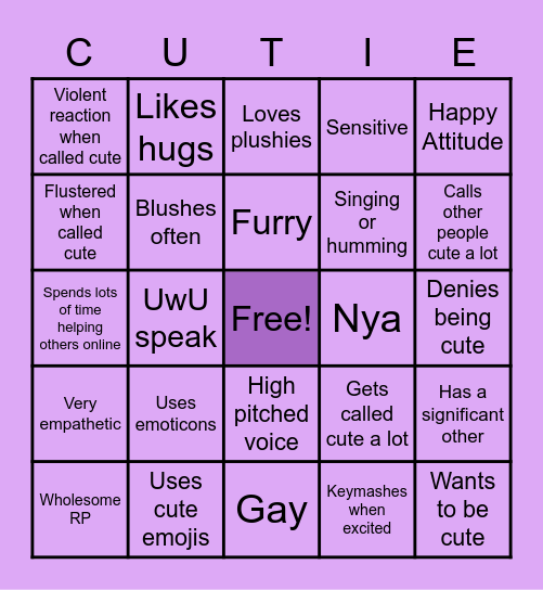 Are you cute? Bingo Card