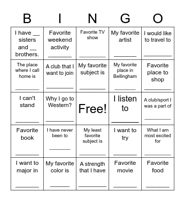 Welcome Bingo! Bingo Card