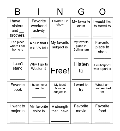 Welcome Bingo! Bingo Card