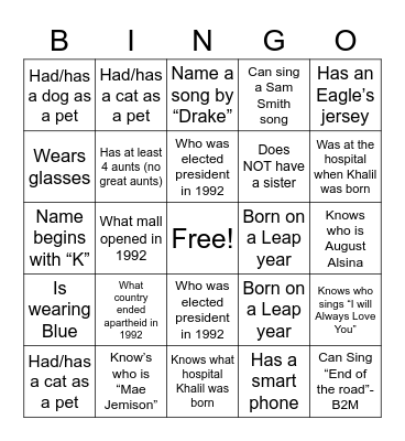 Khalil 1992 - 2022 Bingo Card