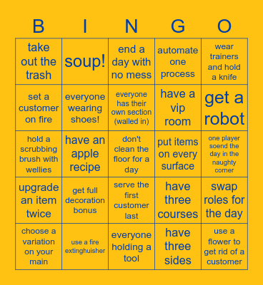Yogscast PlateUp! Bingo Card