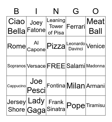 Italian Bingo!!!! Bingo Card