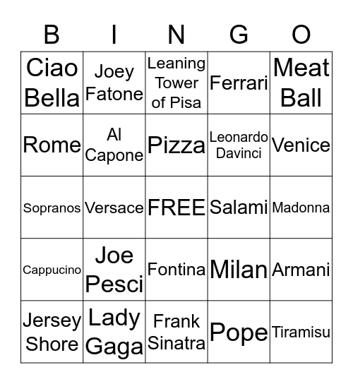 Italian Bingo!!!! Bingo Card