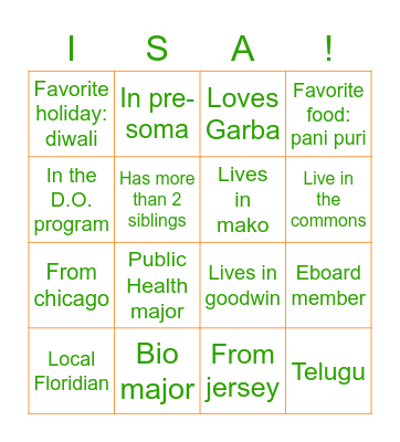 ISA Back to School Bash Bingo Card