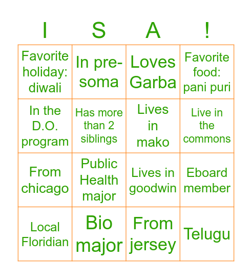 ISA Back to School Bash Bingo Card