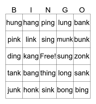 Level One Glued sounds Bingo Card