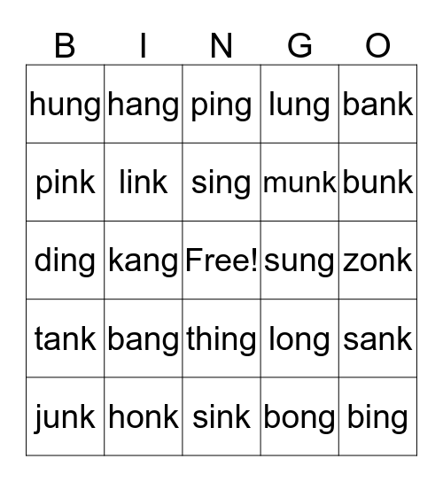 Level One Glued sounds Bingo Card
