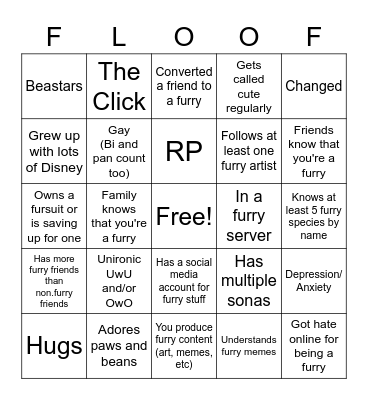 Your furrylevel Bingo Card