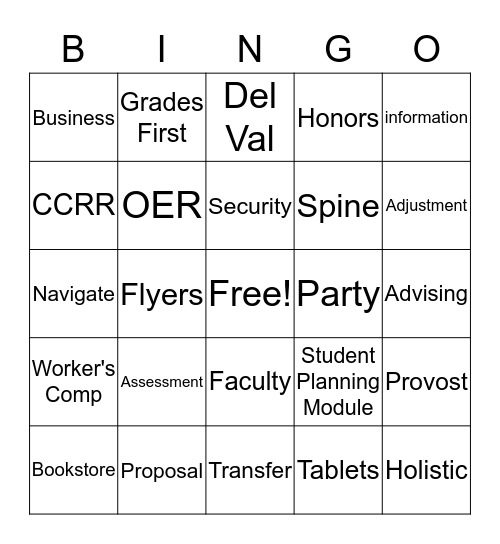 Department Meeting Bingo Card