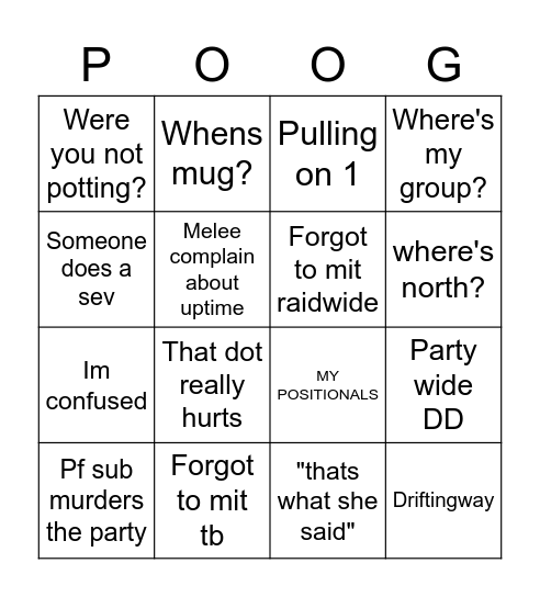 Proggies Bingo Card