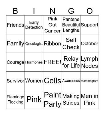 "Think Pink" Bingo Card