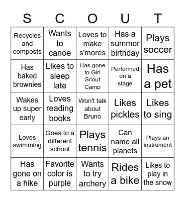 Troop 77170 - Get to know you BINGO Card