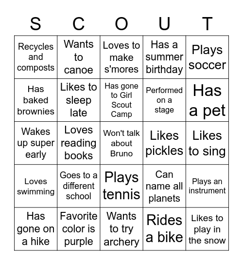 Troop 77170 - Get to know you BINGO Card