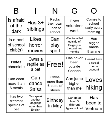 Icebreaker Bingo Card