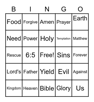 The Lord's Prayer Bingo Card