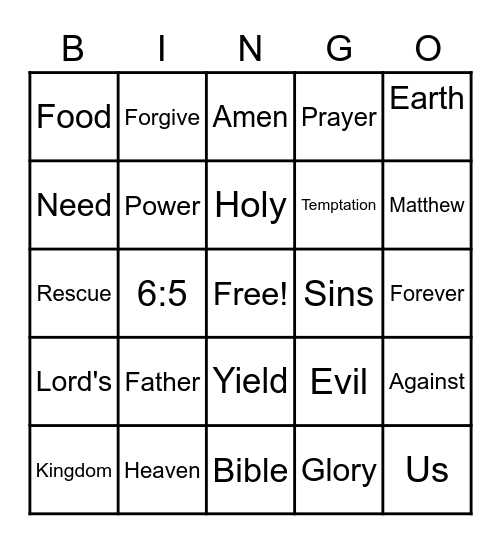 The Lord's Prayer Bingo Card