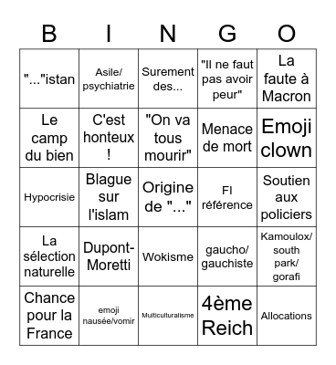 Bingo des commentaires occidentalis.fr :emojiclown: Bingo Card
