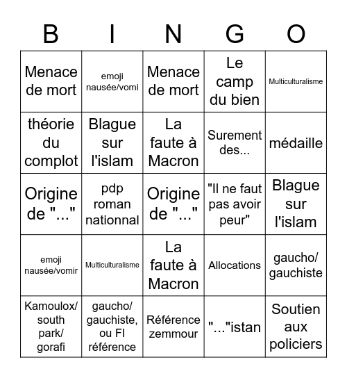 Bingo des commentaires occidentalis.fr :emojiclown: Bingo Card