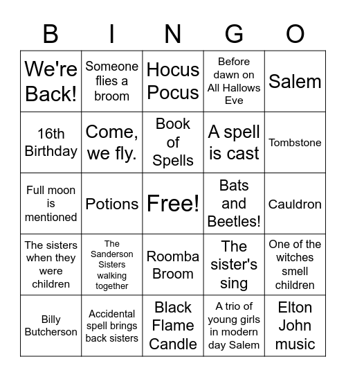 jUDY'S HOCUS POCUS BIRTHDAY Bingo Card