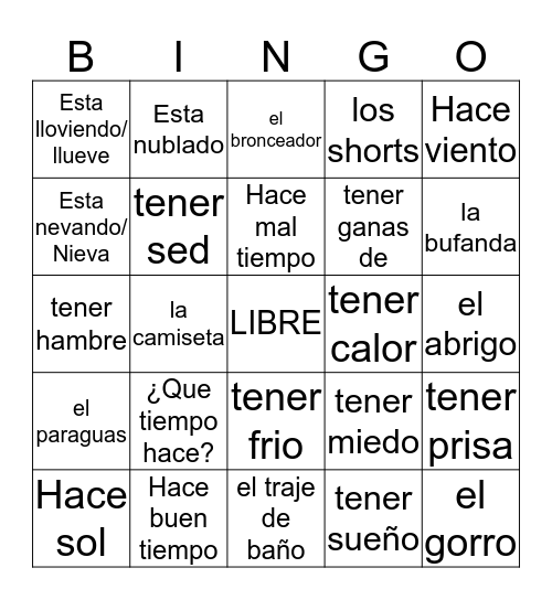 SPANISH - BINGO Card