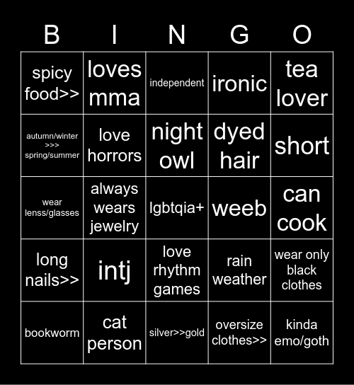 Kitsune Bingo Card