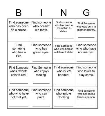 Find Someone Who Bingo Card