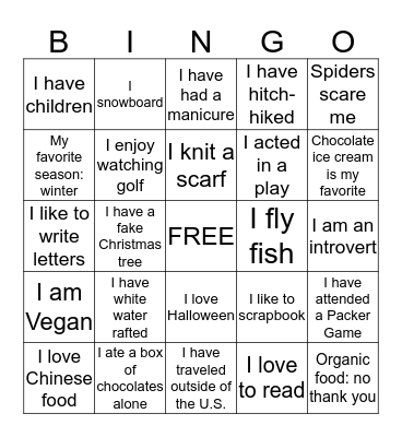 Getting to know YOU Bingo Card