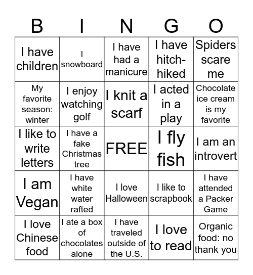 Getting to know YOU Bingo Card