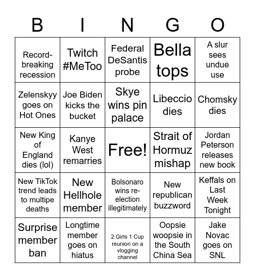 Hellhole 2023 Bingo! Bingo Card