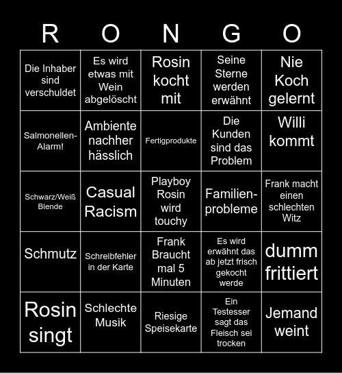 Rongo Bingo Card