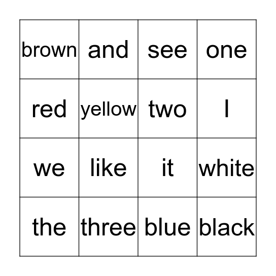 Kindergarten Bingo Card