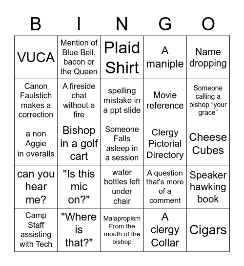 Clergy Conference Bingo 2022 Bingo Card