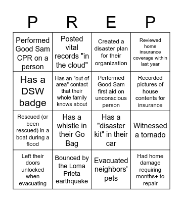 Resiliency Bingo Card