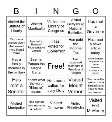WMS Constitution Day Bingo Card